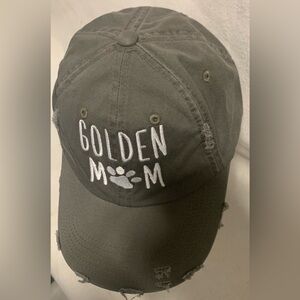 Golden Mom Dog Mom SnapBack Cap Trucker Hat Distressed Gray Adjustable